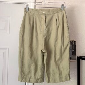 MANURI sage wool pleated front Bermuda shorts